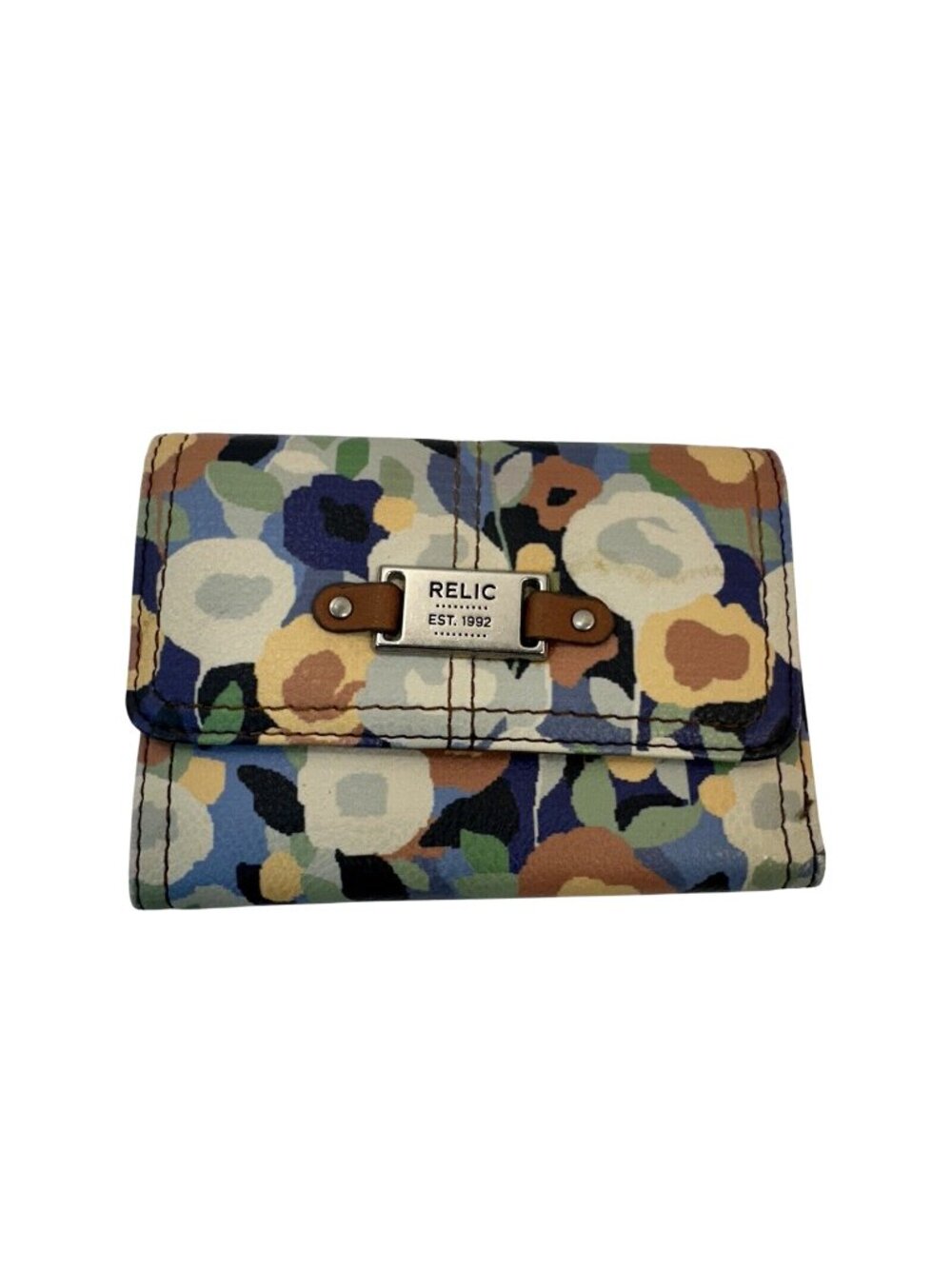Relic Womens Floral Leather Wallet Fold Over Multicolor
